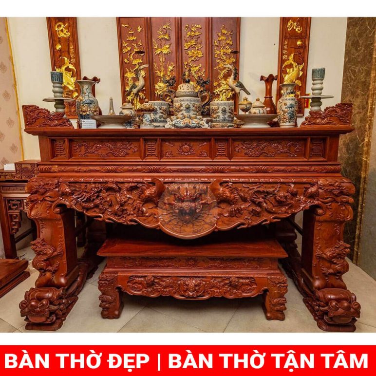 Bàn thờ, sập thờ gỗ triện long phụng đẹp cao cấp GC14