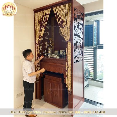 Bàn thờ gỗ gõ Vạn Liên bền đẹp chạm hoa sen B42